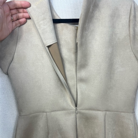 Calvin Klein Size 10 Faux Suede Sheath Dress Front Zipper Logo Pull Short Sleeve - Picture 7 of 12